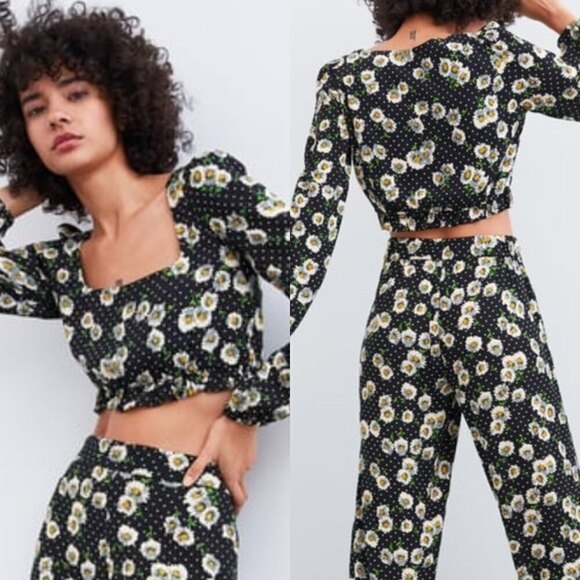 Zara Women Size S Cropped Floral Polka Dot Long Sleeve NEW Top Festival Y2K Boho - Picture 3 of 15